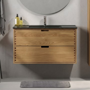Meuble de salle de bains avec lavabo GRIBSKOV 100 cm beige/chêne/noir