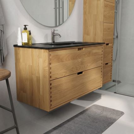 Meuble de salle de bains avec lavabo GRIBSKOV 100 cm beige/chêne/noir