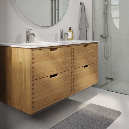 Meuble de salle de bains avec lavabo GRIBSKOV 120 cm beige/chêne/blanc