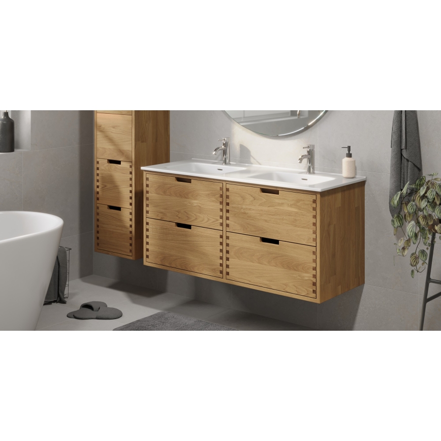 Meuble de salle de bains avec lavabo GRIBSKOV 120 cm beige/chêne/blanc