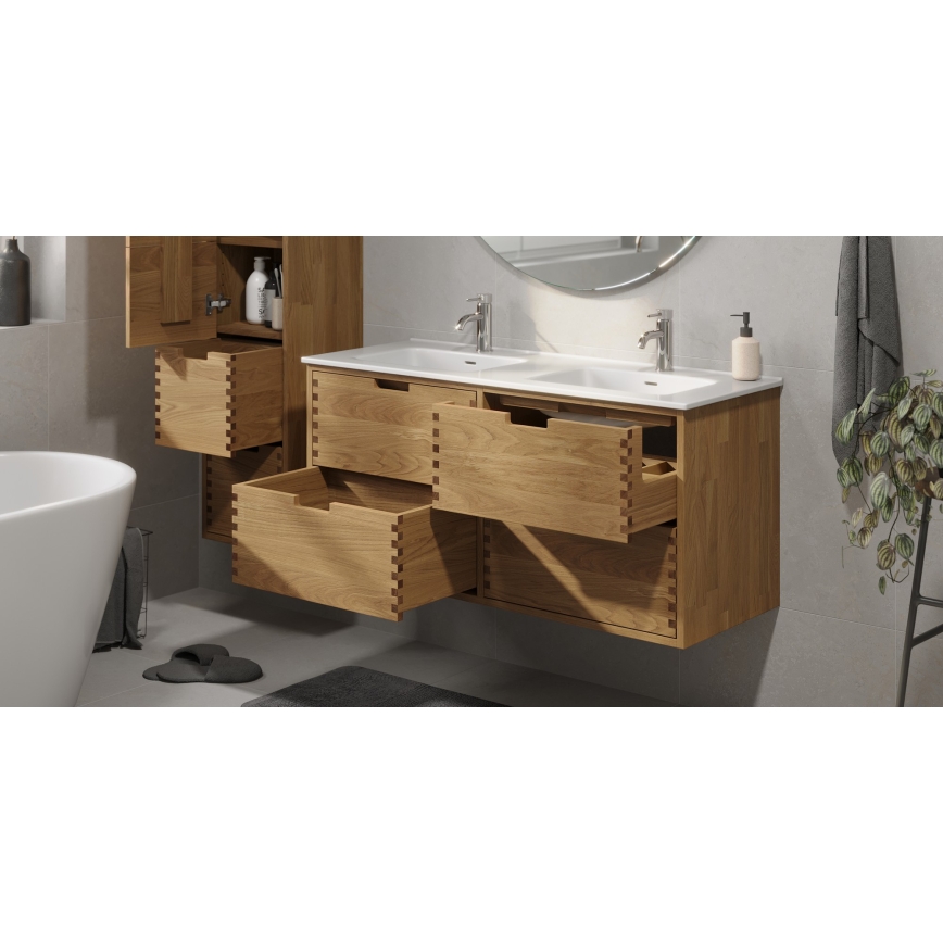 Meuble de salle de bains avec lavabo GRIBSKOV 120 cm beige/chêne/blanc