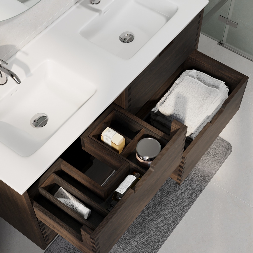 Meuble de salle de bains avec lavabo GRIBSKOV 120 cm marron/chêne/blanc