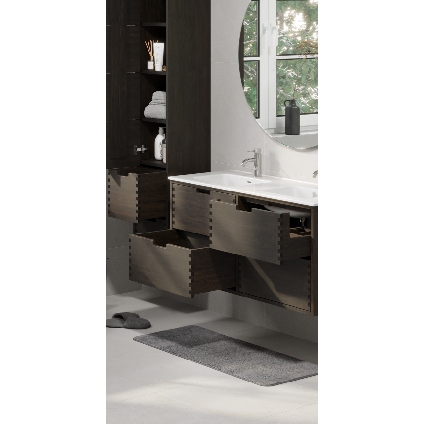Meuble de salle de bains avec lavabo GRIBSKOV 120 cm marron/chêne/blanc