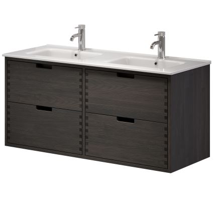 Meuble de salle de bains avec lavabo GRIBSKOV 120 cm marron/chêne/blanc