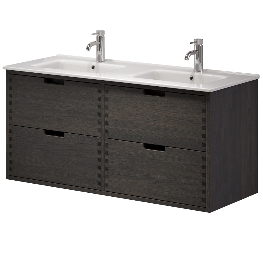 Meuble de salle de bains avec lavabo GRIBSKOV 120 cm marron/chêne/blanc
