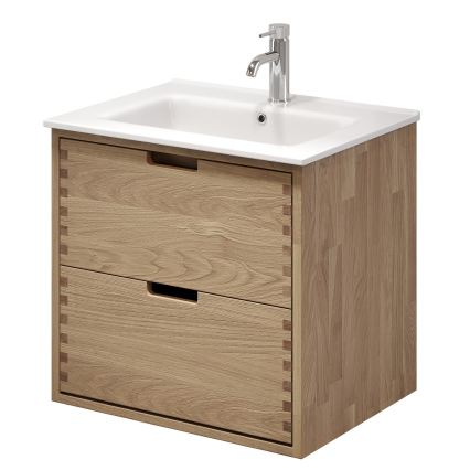 Meuble de salle de bains avec lavabo GRIBSKOV 60 cm, beige/chêne/blanc