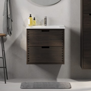Meuble de salle de bains avec lavabo GRIBSKOV 60 cm marron/chêne/blanc