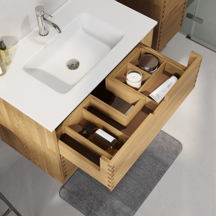 Meuble de salle de bains avec lavabo GRIBSKOV 80 cm beige/chêne/blanc