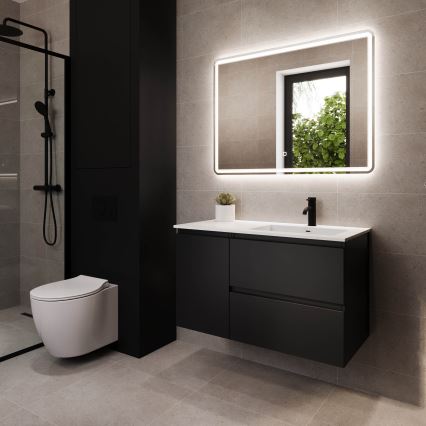 Meuble de salle de bains avec lavabo HELSINKI 95 cm, version droite, noir