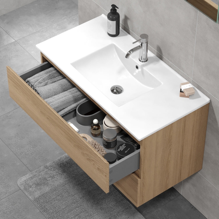 Meuble de salle de bains avec lavabo HENRY 91 cm chêne