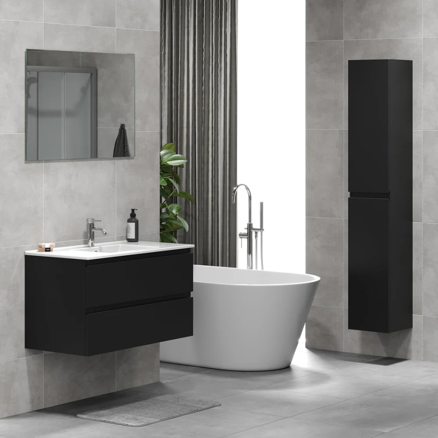 Meuble de salle de bains avec lavabo HENRY 91 cm, noir