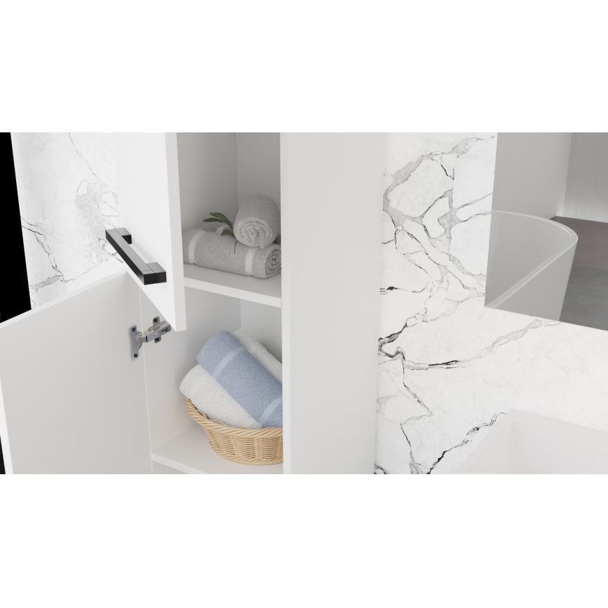 Meuble de salle de bains avec lavabo KATE + armoire-miroir + meuble mural blanc