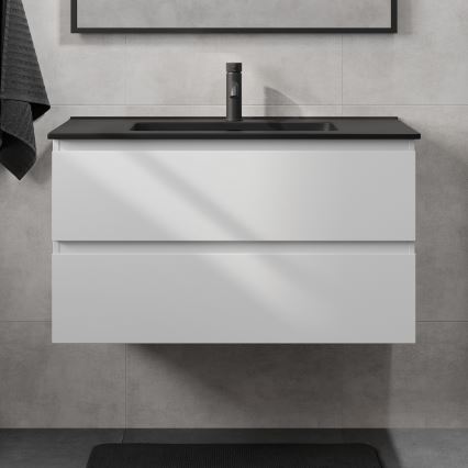 Meuble de salle de bains avec lavabo KENWOOD 91 cm blanc/noir