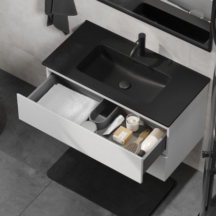 Meuble de salle de bains avec lavabo KENWOOD 91 cm blanc/noir