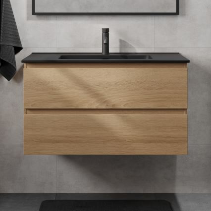 Meuble de salle de bains avec lavabo KENWOOD 91 cm chêne/noir