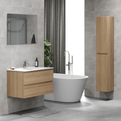 Meuble de salle de bains avec lavabo KENWOOD 91 cm, finition chêne