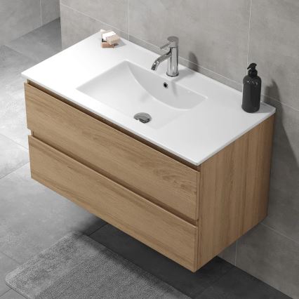 Meuble de salle de bains avec lavabo KENWOOD 91x50x45 cm chêne