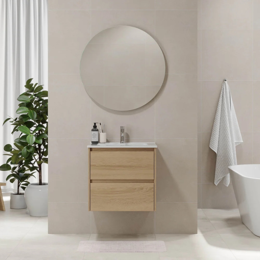 Meuble de salle de bains avec lavabo MOLDE 60 cm, chêne