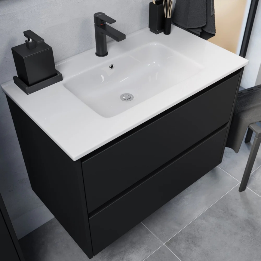 Meuble de salle de bains avec lavabo MOLDE 80 cm noir