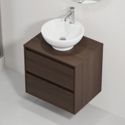 Meuble de salle de bains avec lavabo TRONDHEIM/DRAMMEN 60x57x46 cm noyer/blanc