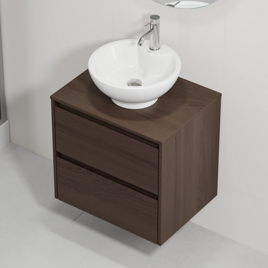 Meuble de salle de bains avec lavabo TRONDHEIM/DRAMMEN 60x57x46 cm noyer/blanc