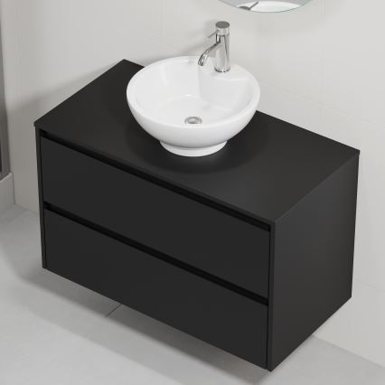 Meuble de salle de bains avec lavabo TRONDHEIM/DRAMMEN 90 x 57 x 46 cm noir/blanc