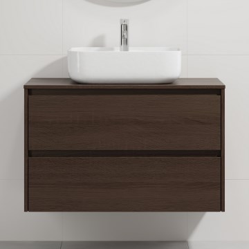 Meuble de salle de bains avec lavabo TRONDHEIM/KRISTIANSAND 90x57x46 cm noyer/blanc