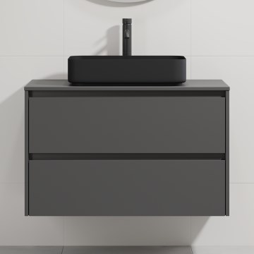 Meuble de salle de bains avec lavabo TRONDHEIM/LJORDAL 90x57x46 cm anthracite/noir