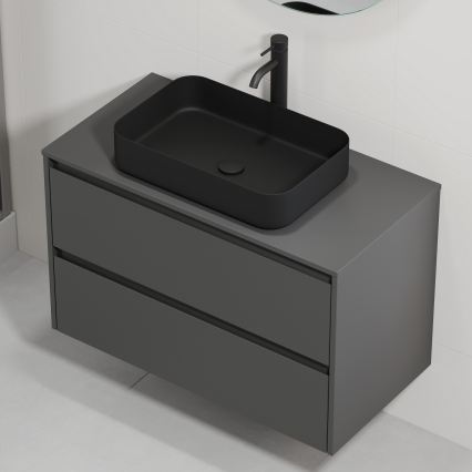 Meuble de salle de bains avec lavabo TRONDHEIM/LJORDAL 90x57x46 cm anthracite/noir