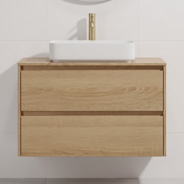 Meuble de salle de bains avec lavabo TRONDHEIM/LJORDAL 90x57x46 cm chêne/blanc