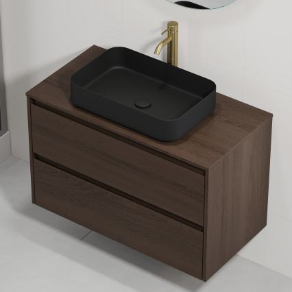 Meuble de salle de bains avec lavabo TRONDHEIM/LJORDAL 90x57x46 cm noyer/noir