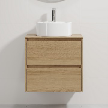 Meuble de salle de bains avec lavabo TRONDHEIM/VIKEDAL 60 x 57 x 46 cm chêne/blanc