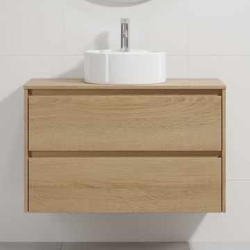Meuble de salle de bains avec lavabo TRONDHEIM/VIKEDAL 90x57x46 cm chêne/blanc