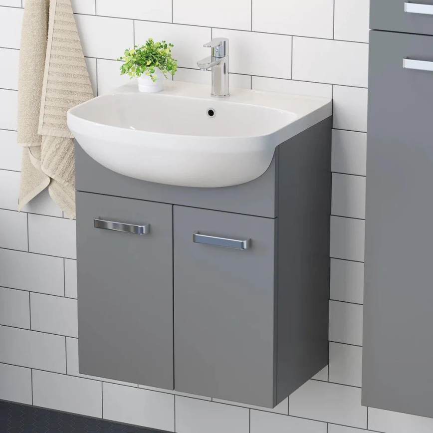 Meuble de salle de bains avec lavabo Vang + armoire-miroir LED 230 V IP44 gris