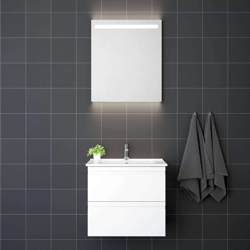 Meuble de salle de bains avec lavabo VEDO + miroir LED (LED/10W/230V, IP44) blanc