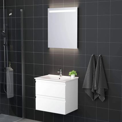 Meuble de salle de bains avec lavabo VEDO + miroir LED (LED/10W/230V, IP44) blanc