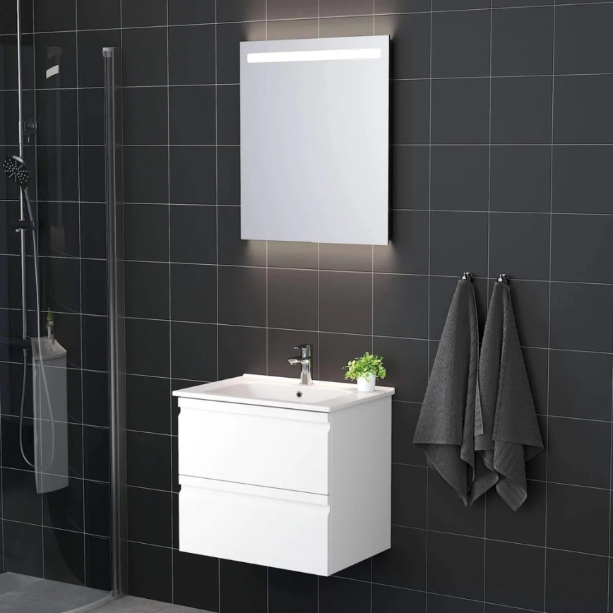 Meuble de salle de bains avec lavabo VEDO + miroir LED (LED/10W/230V, IP44) blanc