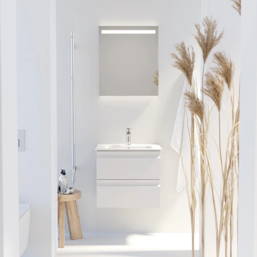 Meuble de salle de bains avec lavabo VEDO + miroir LED (LED/10W/230V, IP44) blanc