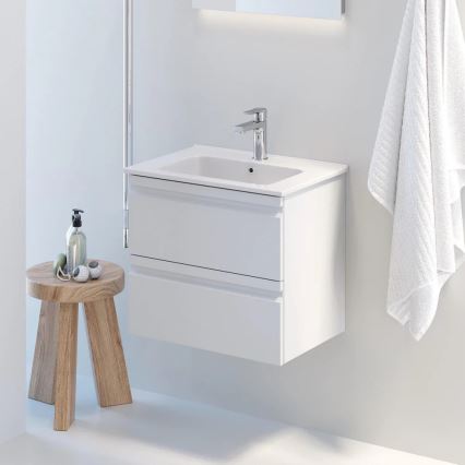 Meuble de salle de bains avec lavabo VEDO + miroir LED (LED/10W/230V, IP44) blanc