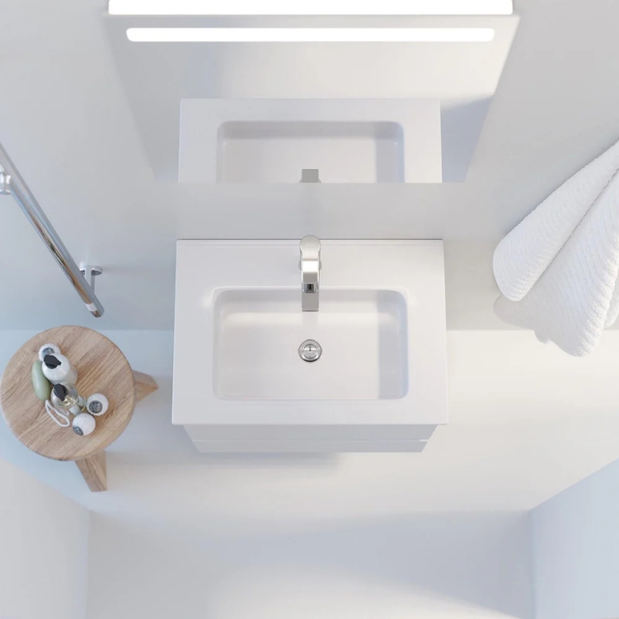 Meuble de salle de bains avec lavabo VEDO + miroir LED (LED/10W/230V, IP44) blanc