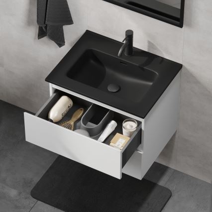 Meuble de salle de bains avec vasque CONOR 61 cm blanc/noir