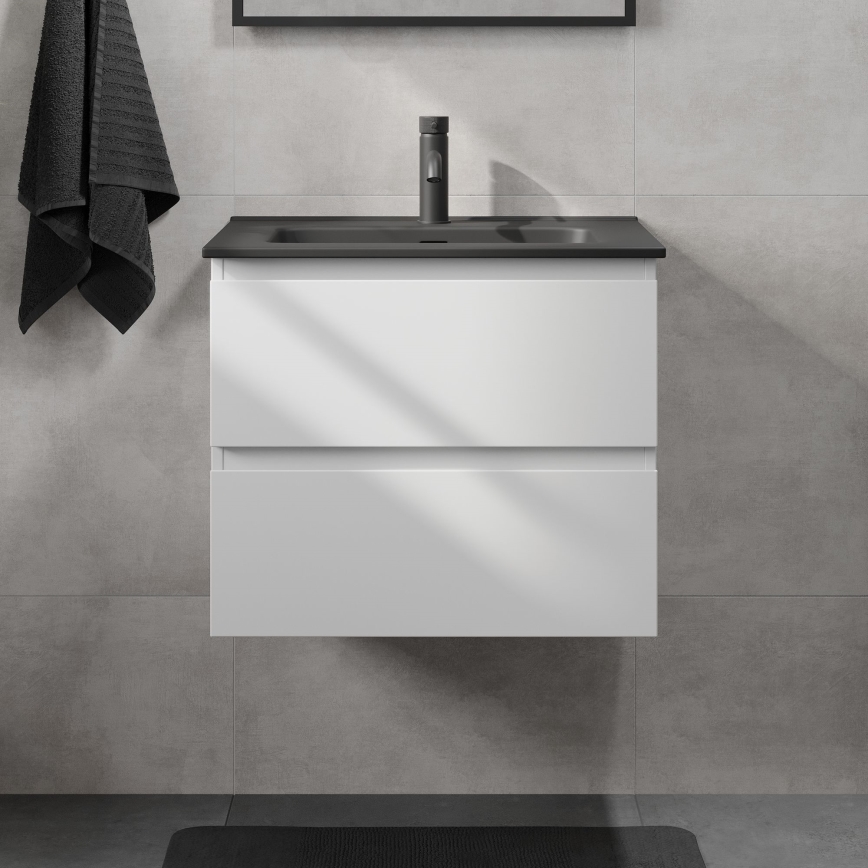 Meuble de salle de bains avec vasque CONOR 61 cm blanc/noir