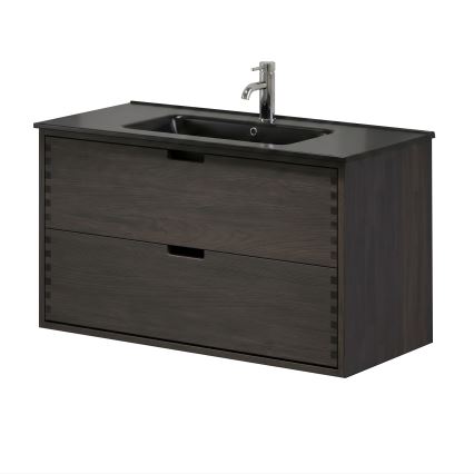 Meuble de salle de bains avec vasque GRIBSKOV 100 cm, marron/chêne/noir