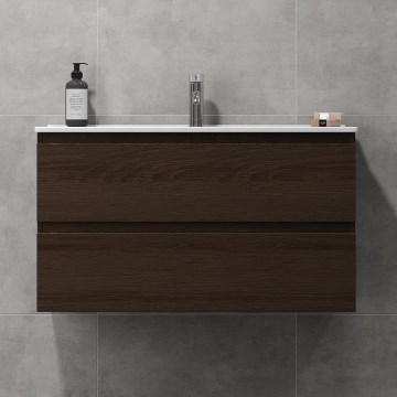 Meuble de salle de bains avec vasque HENRY 91 cm, finition noyer