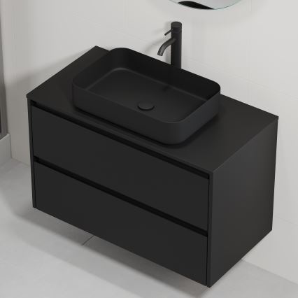 Meuble de salle de bains avec vasque TRONDHEIM/LJORDAL 90x57x46 cm noir