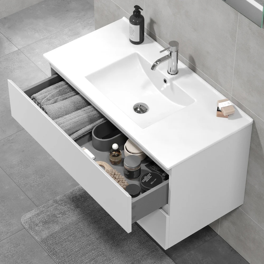 Meuble de salle de bains HENRY 91 cm avec lavabo, blanc