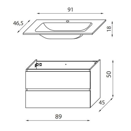Meuble de salle de bains HENRY 91 cm avec lavabo, noir