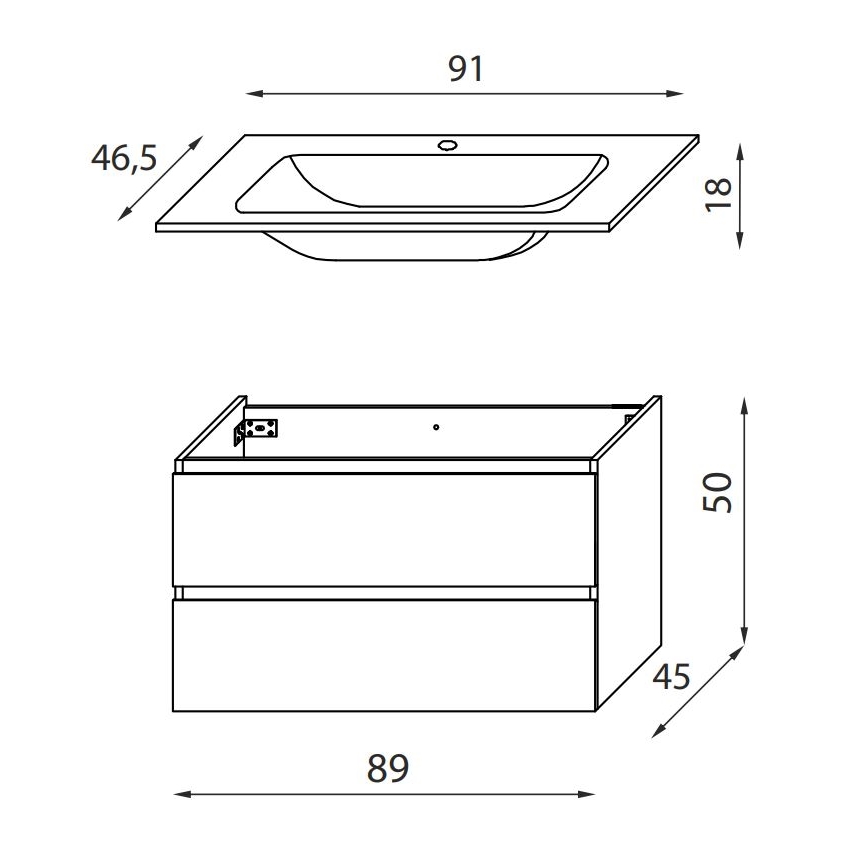 Meuble de salle de bains HENRY 91 cm avec lavabo, noir
