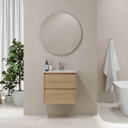 Meuble de salle de bains MOLDE 60 cm avec lavabo, finition chêne