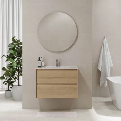 Meuble de salle de bains MOLDE 80 cm avec lavabo, finition chêne